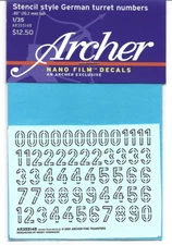 Archer WWII Stencil Style German Turret Numbers NANO FILM Decals 1/35 514 B -104