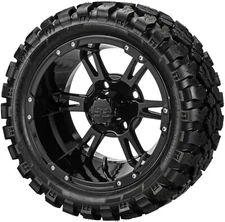 (4) Golf Cart 23x10R14 Sierra Rover Radial Tire on 14x7 Gloss Black Raptor Wheel