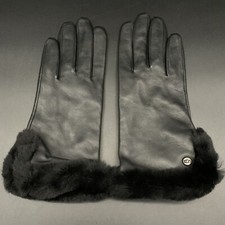 UGG LEATHER VENT GLOVE WOMENS M SHEARLING FUR CUFF CONDUCTIVE  BLACK
