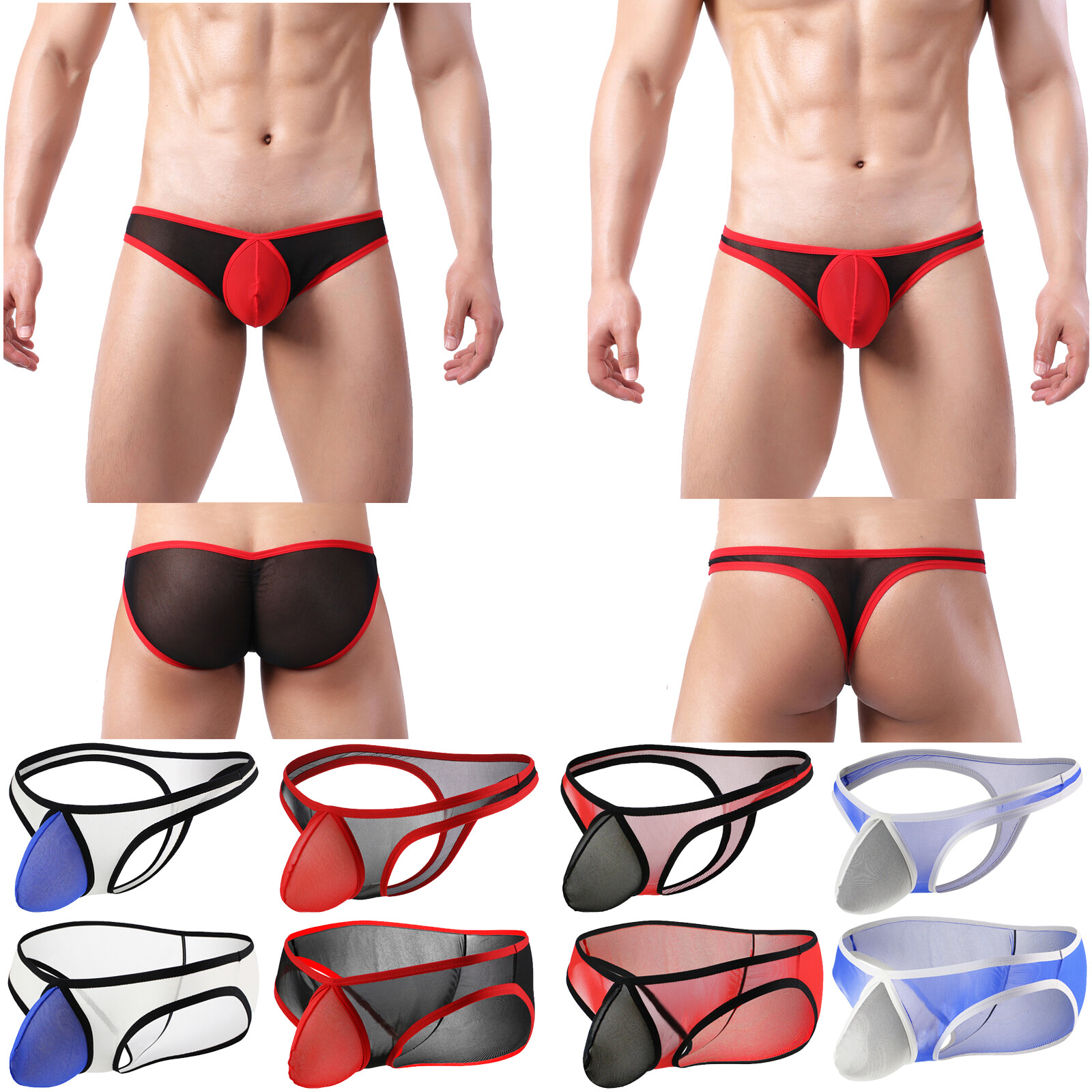 Mens T-back Thongs Mesh Briefs G-String Underwear Sexy Panties Underpants Shorts