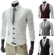 Casual Men's Suits Vest With Chain Formal Business Wedding Groom Waistcoats