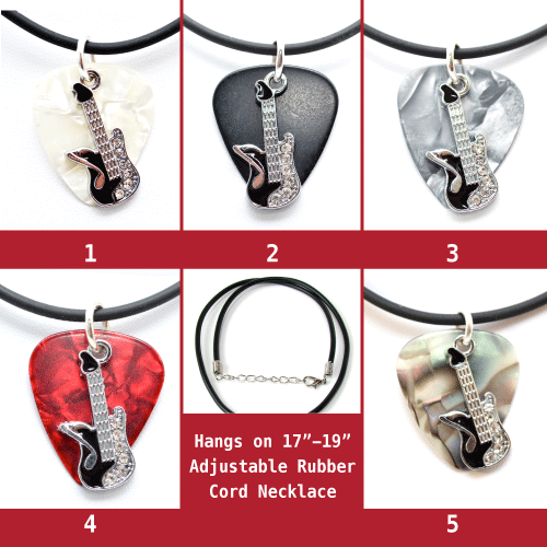 Rhinestone Guitar Charm Necklace -- Various Colors - Picture 2 of 8