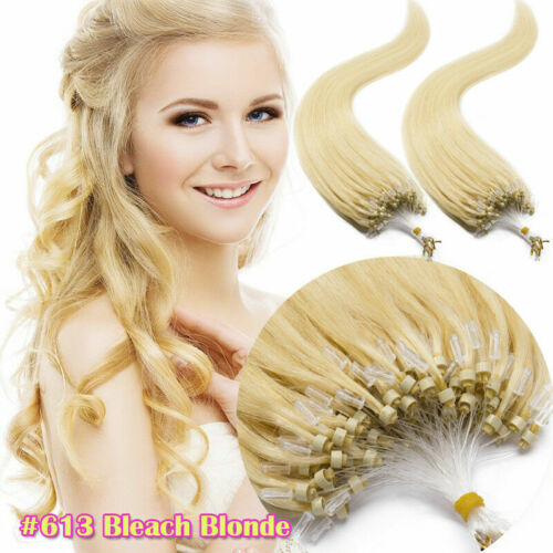 Micro Ring Loop Tip Remy Human Hair Extensions Silky Straight Micro Bead Link US - Picture 2 of 84