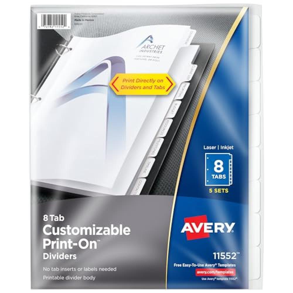 Avery print-on Dividers, bianco, 8 linguette, 5 set (11552) - NUOVO