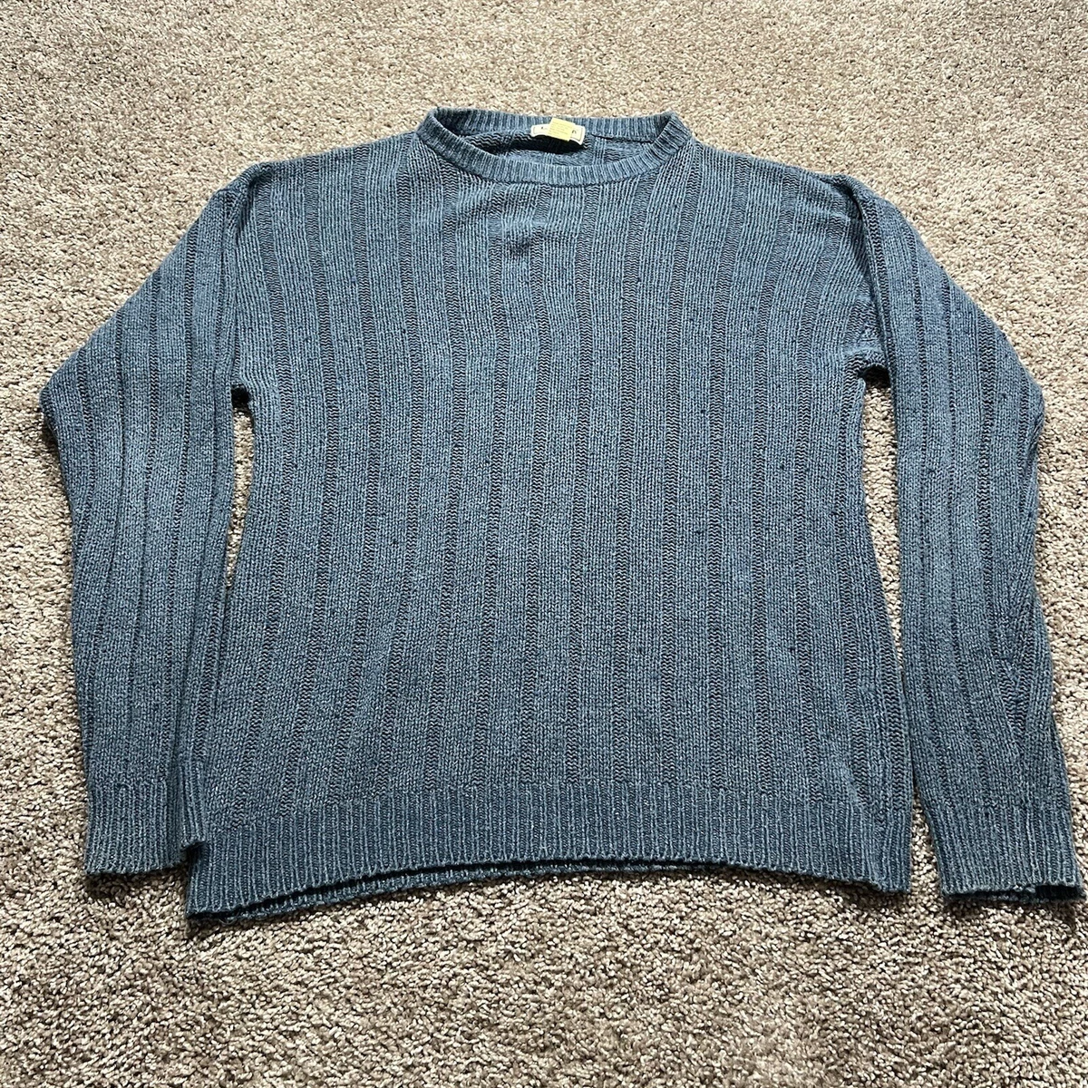 L.L.Bean Mens Silk Blend Long Sleeve Cable Knit Blue Mens XL Vintage Sweater