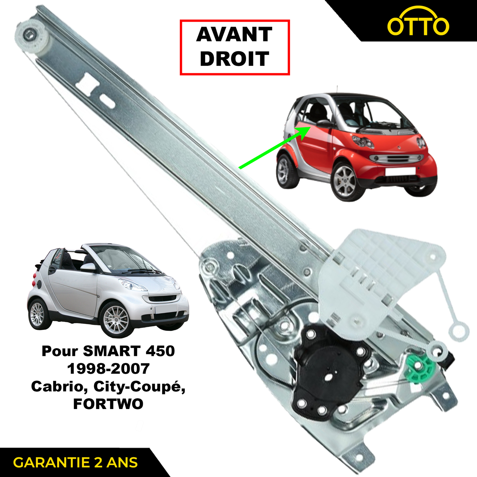 Mécanisme lève-vitre avant droit Smart Fortwo 450 : réparez votre vitre bloquée
