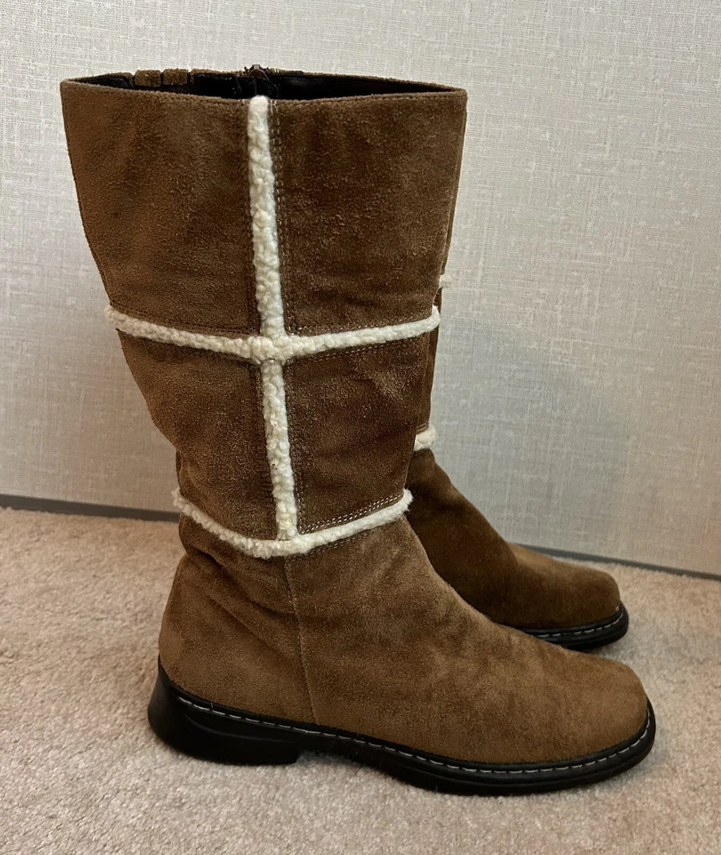 Botas de piel de oveja BASS vintage superiores para mujer 8B marrón punta redonda tacón bloque Foto 2 de 4