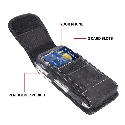 For LG V35 THINQ Black Denim Fabric Belt Clip Holster Pouch Case Cover - Picture 4 of 8