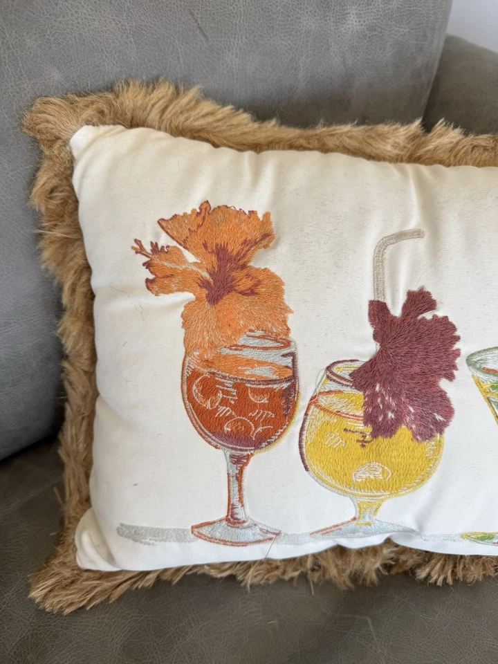 Pier 1 Throw Pillow 24”x12.5” Cocktail Glasses Beach Fringe - Image 3 of 4