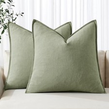 Decorative Linen Euro Sham Pillow Covers 26" x 26" Pack of 2 Sage Green