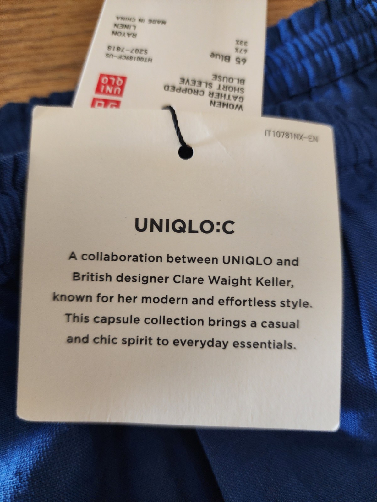 NEW UNIQLO X Clare Waight Keller Linen Cotton Peasant  Blouse Cropped Top M Blue thumbnail 5