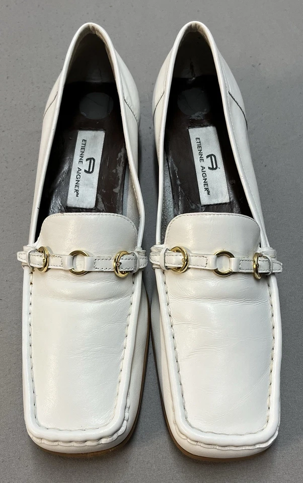 Vintage 1980s Etienne Aigner Sz 8.5M Rain Dance White Leather Loafers Retro EUC - Image 4 of 4