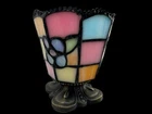 Vintage Tiffany-Style Stained Glass Candle Holder 4” Tall Floral Mosaic Pedestal