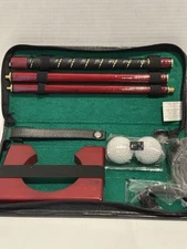 Executive Portable Travel Golf Putting Set Wood Putter Balls Cup in Zipper Case