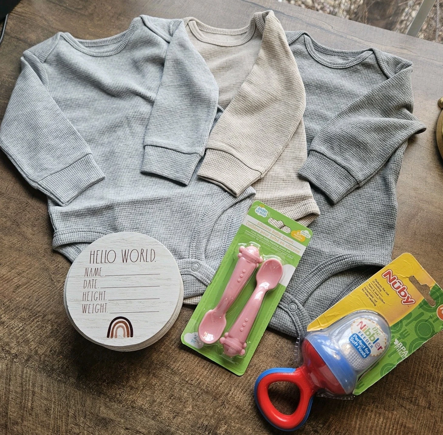 Baby Lot 3-6 Months Carters Onsie, Nibler Feeder, Silicone Baby Spoons, Rae Dunn