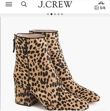 J CREW Sadie Leather & Calf Hair Leopard Print Heeled Ankle Boots SIZE 8