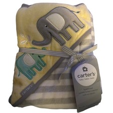 Carters Baby Hooded Bath Towel Yellow Grey Elephant Striped 30x30 NEW