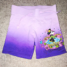 Vintage Disney Minnie Mouse Girls Purple Ombre Sweat Shorts Drawstring Pockets