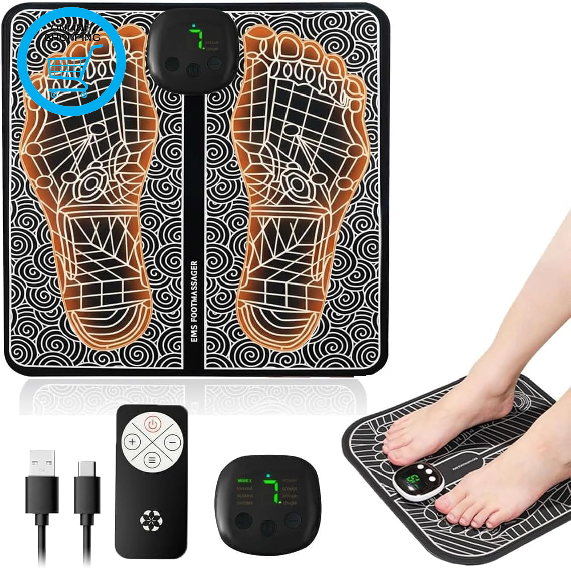 EMS Foot Massager with 19 Intensity Levels & 8 Modes, Electric Foot Massager Mat