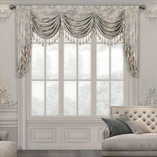 Elegant Grey Waterfall Valance with Tassels for Living Room Bedroom 79" Panel