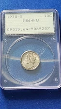 1938-S Mercury Dime Slight Pinkish Toning PCGS MS64FB OGH Fresh looking Rattler!