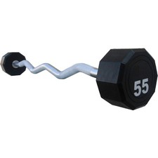 Fitness First 10-Sided Fixed Urethane Encased EZ Curl Barbell 25-115 lbs 35 LBS