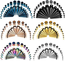 36 PCS Gold Ear Tapers Stretching Kit Stainless Steel Gauges Plugs Tools Set ...