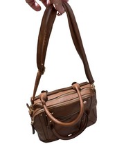 Brown Faux Leather Multi Compartment Shoulder Bag Satchel Withhold Hardware