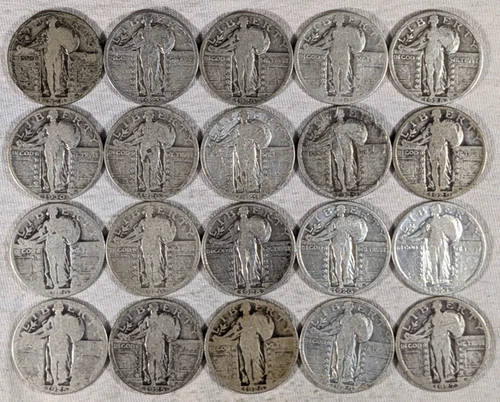 LOT OF 20 LIBERTY QUARTERS 90% SILVER COINS $5 FACE VALUE #67