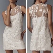 NWT Anthropologie Flat White Sheer Embroidered Mini Dress, Size XS