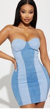Fashion Nova Denim Mini Dress Strapless Women Jrs Stretch Blue M Meidum NWOT