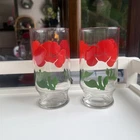 2 Vintage Anchor Hocking Red Poppy Floral Tumbler 1970’s MCM Drinking Glass