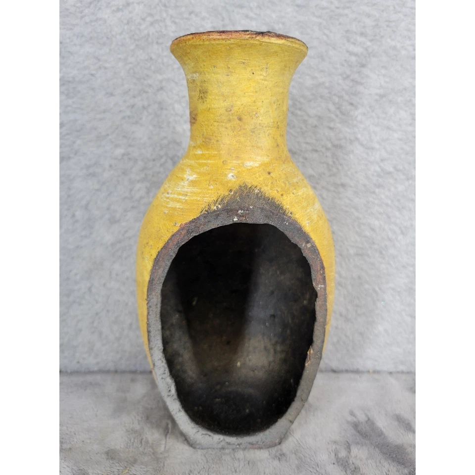 Jarrón de cerámica amarilla vintage maceta rústica acento decorativo de granja Foto 2 de 4