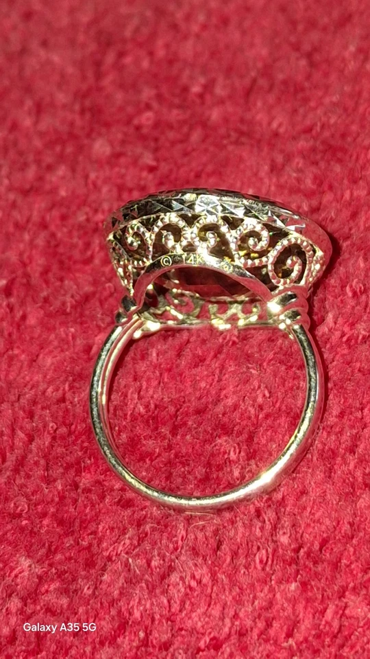 Anillo De Colección Oro Blanco 14k Cuarzo Ahumado Dublín Irlanda Fabricante Marca 20+ct Talla 6.5 Foto 4 de 4