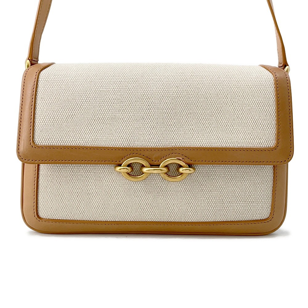 Borsa a tracolla SAINT LAURENT PARIS Le Maillon pelle tela beige avorio 729547
