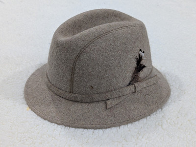 Mayser Grey Fedora Hat W/ Band and Feather German Handcrafted Vintage  *NICE*