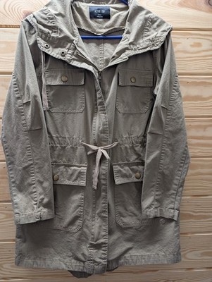 Khaki hooded 100% cotton zippered parka for men or women