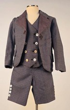 VICTORIAN 19TH C LITTLE BOY S 3 PC CHECK WOOL SUIT W DBLE BREASTED WAISTCOAT