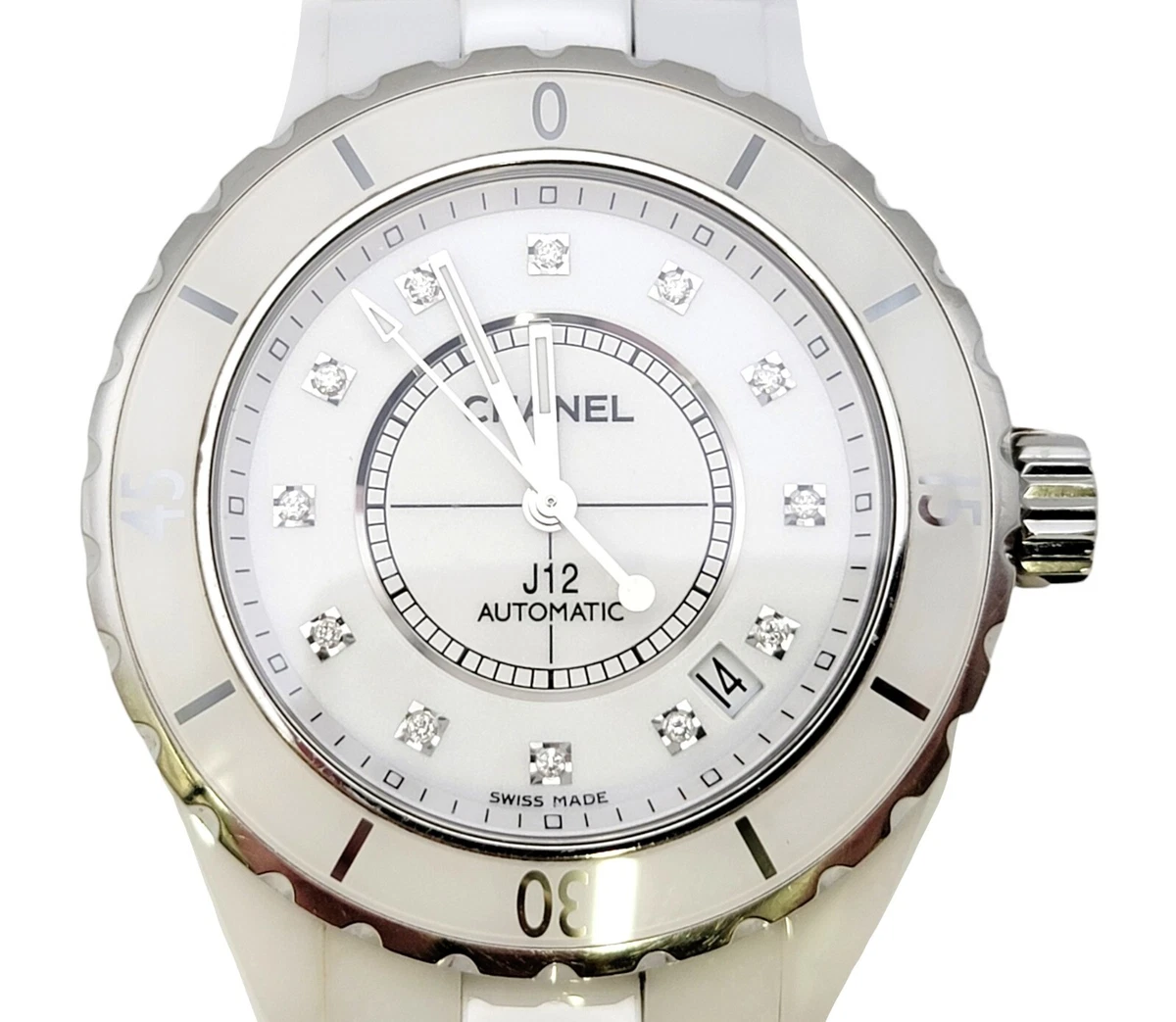 Chanel Watch Ladies J12 11P Diamond Date Quartz White Ceramic