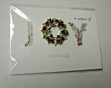 Christmas Wreath Brooch/Pin By Transpac, Multicolor Rhinestones, 1.5" x1.25",New