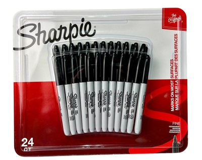 24 Sharpie Markers Fine Point Tip Black Permanent 30001 Sharpies Pens Bulk
