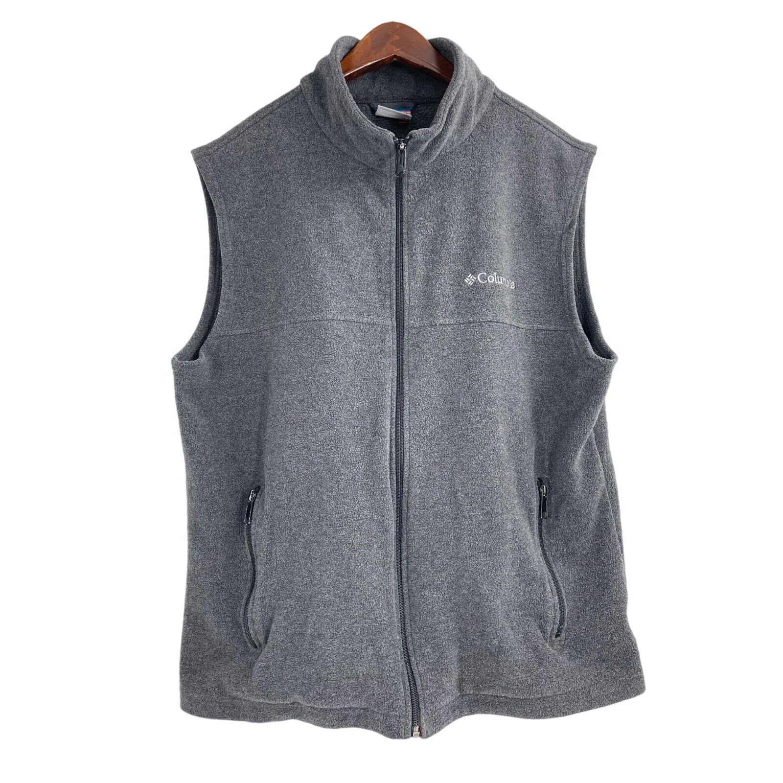 Columbia Gray Full Zip Fleece Vest Mens Size Medium Zippered Pockets Gorpcore