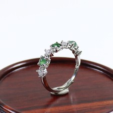 925 Silver Certified Grade A Natural Green Burma Jadeite Ring Adjustabl C4486