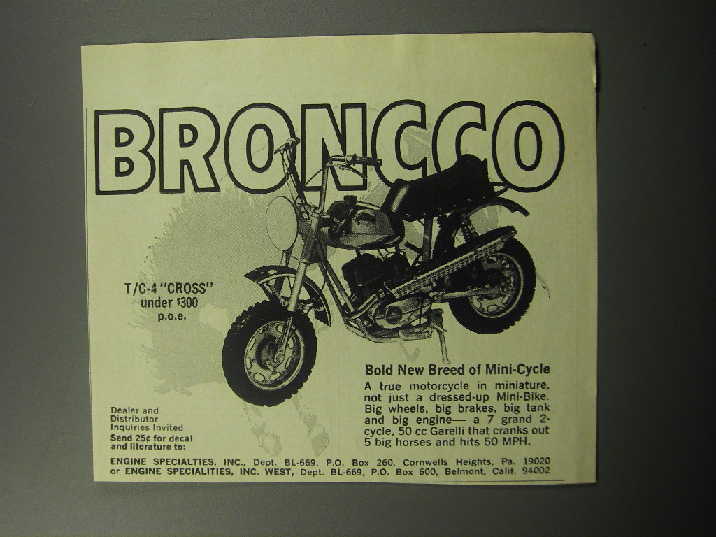 1969 Broncco T/C-4 Cross Mini Bike Advertisement