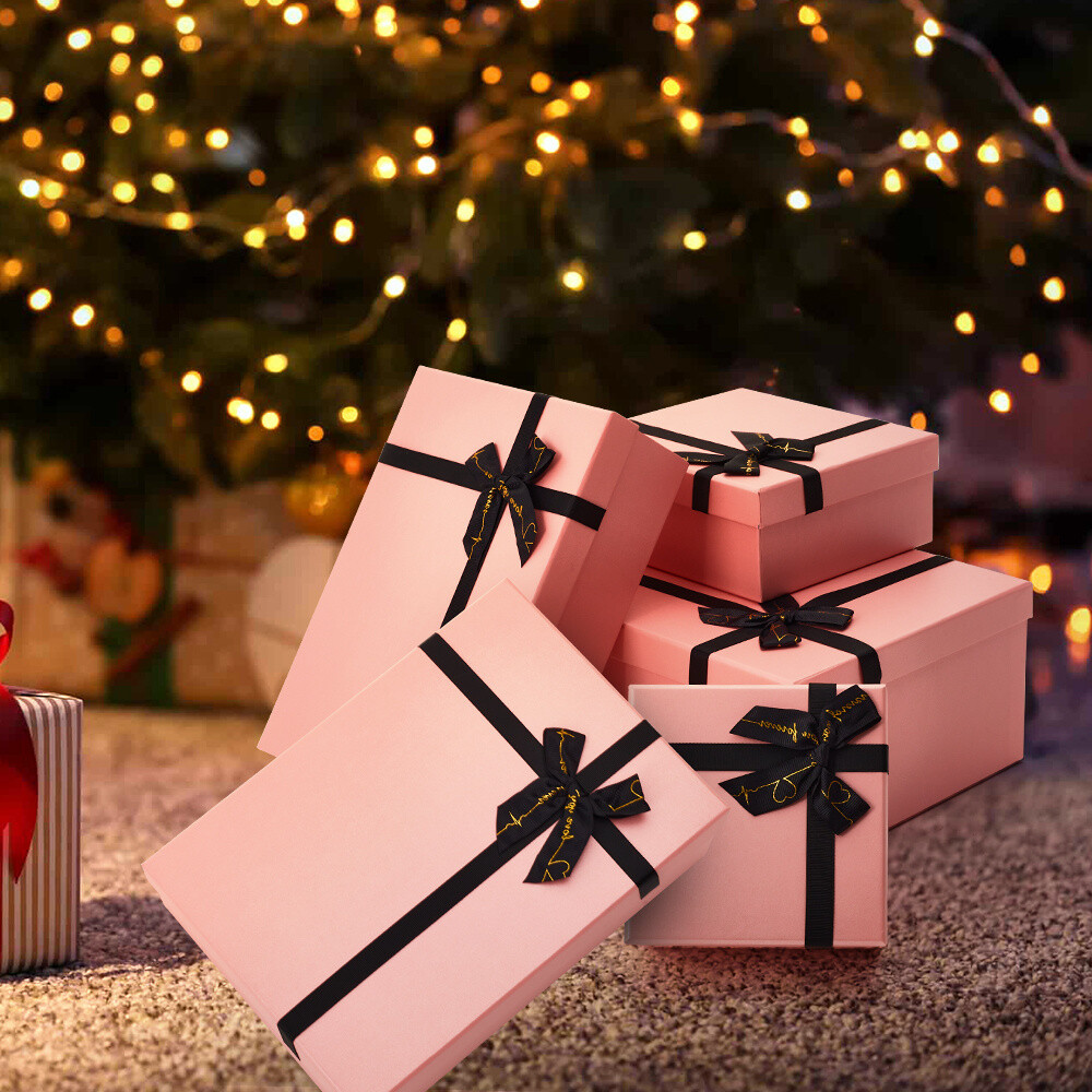 Set of 5 Gift Boxes With Lid Ribbon Presentation Favour Box Present