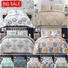 3 Piece Quilted Patchwork Bedspread Printed Comforter Throw Bedding Set Double*