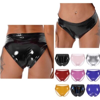 Damen Unterwäsche Cheeky Slips Pole Dance Höschen Lackleder Strings Schwimmen