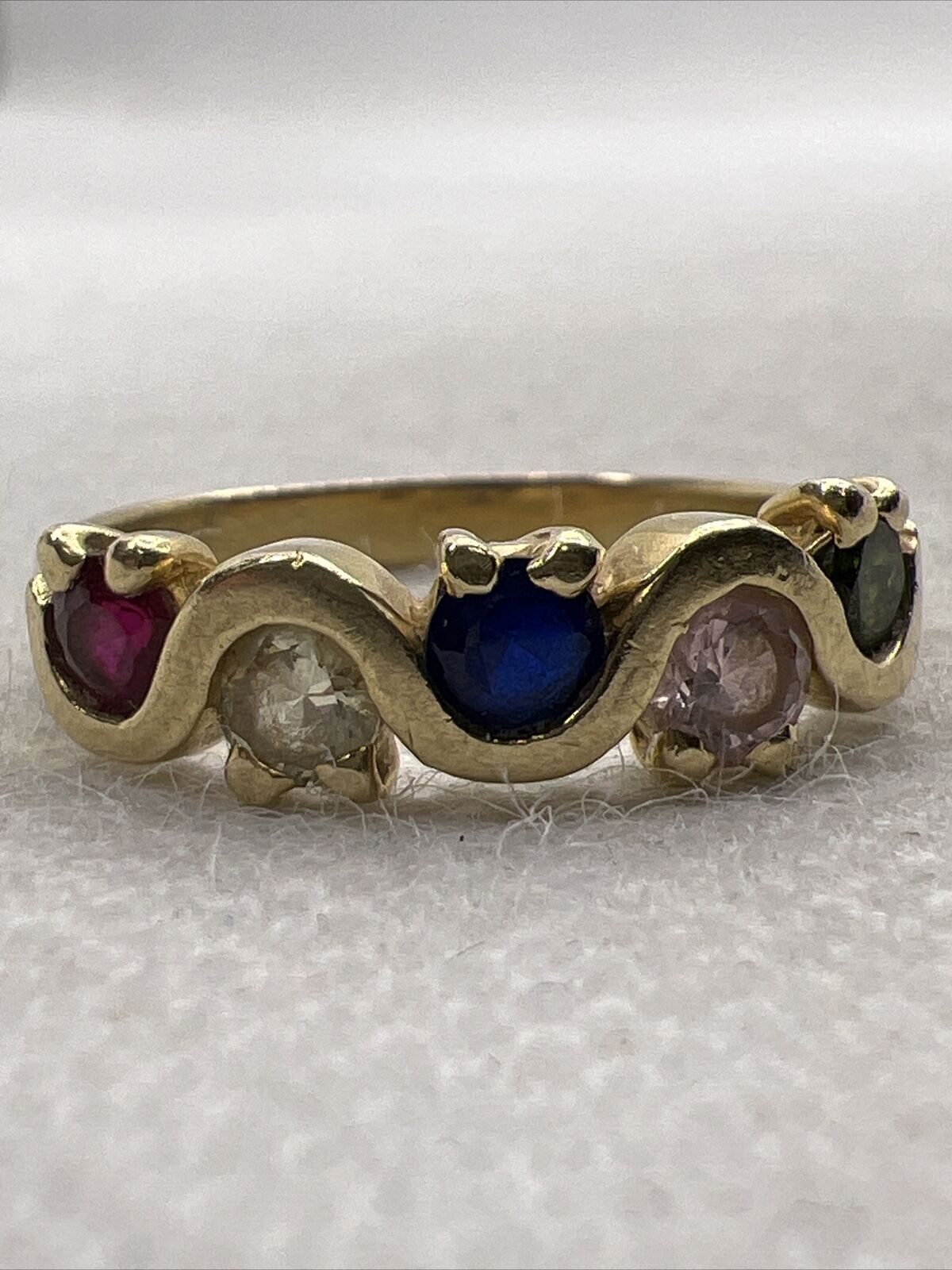 Solid 14K Yellow Gold Created Ruby & Sapphire Mul… - image 1