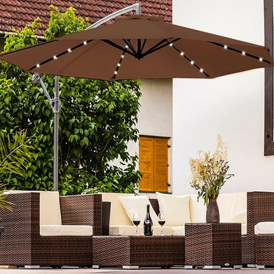 LARGE 3M UMBRELLA PARASOL OUTDOOR SOLAR PATIO GARDEN LIGHTS SUNSHADE 40LED  | eBay