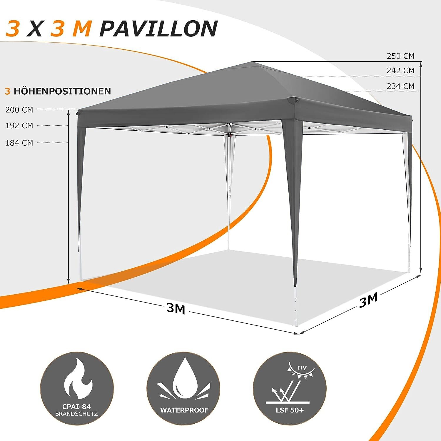 10'x10' Outdoor Pop-Up Canopy Tent, Waterproof Heavy Duty Gazebo w/ 4 Sidewalls